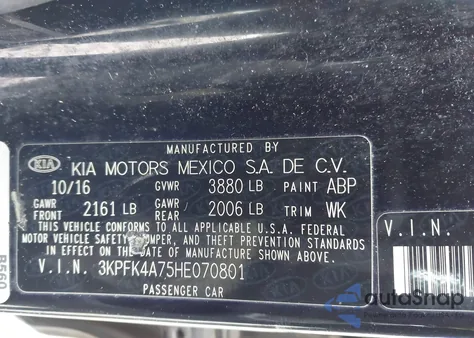 2017 Kia Forte Lx from USA, damaged, VIN 3KPFK4A75HE070801